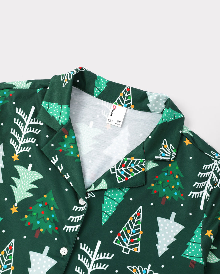 Pijamas navideños a juego para toda la familia, estampado de árbol de Navidad, verde oscuro, talla grande