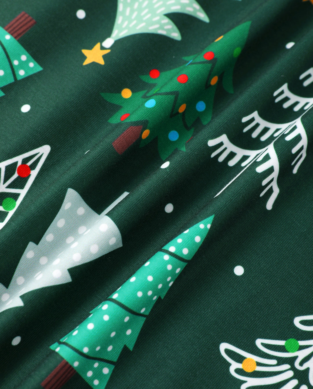 Christmas Matching Family Pajamas Xmas Tree Print Dark Green