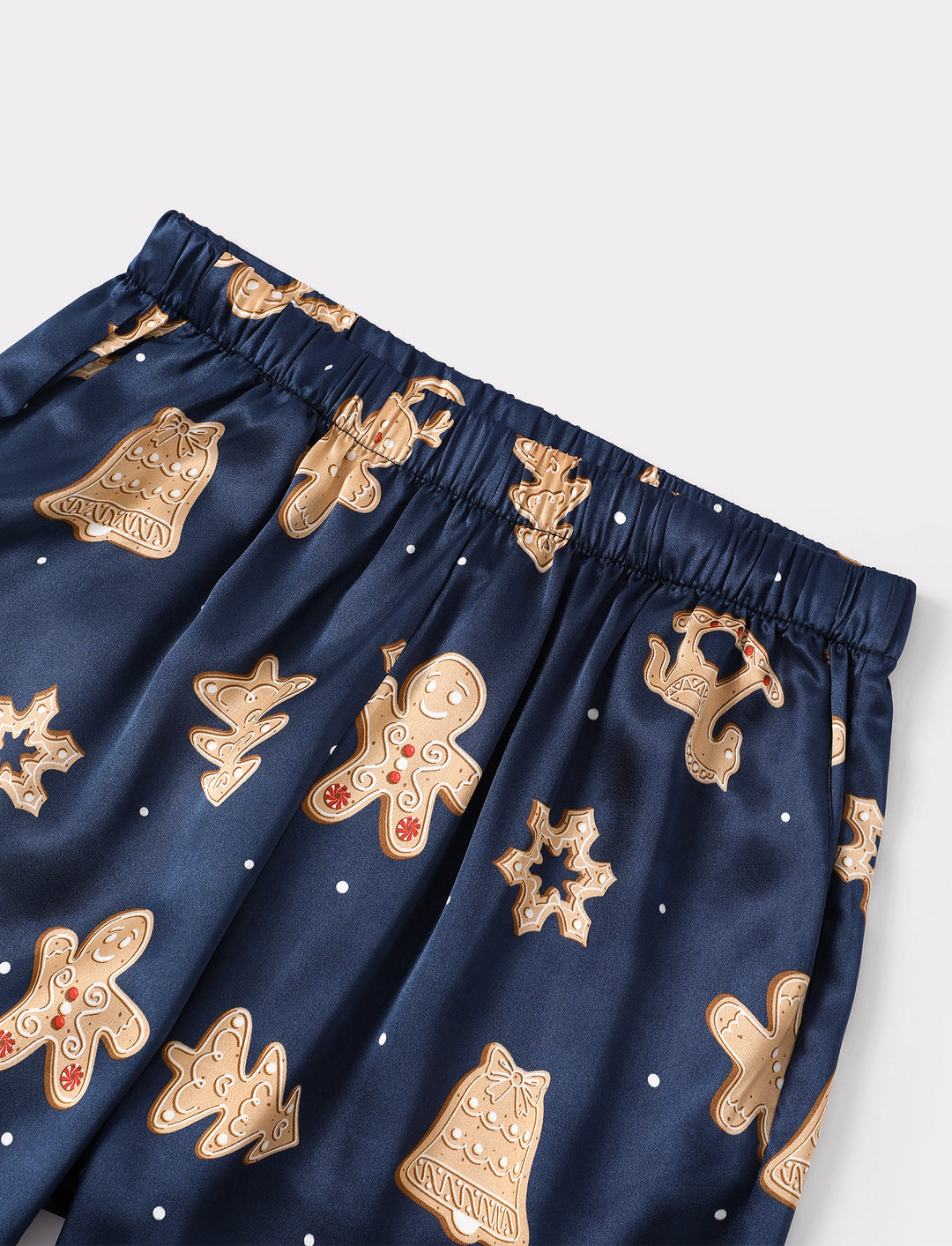 Christmas Matching Family Satin Pajamas Gingerbread Print Navy