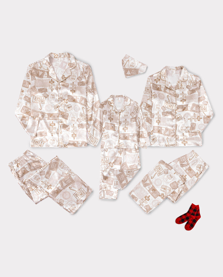 PatPat Matching Family Christmas Pajamas Letters to Santa Satin Cream