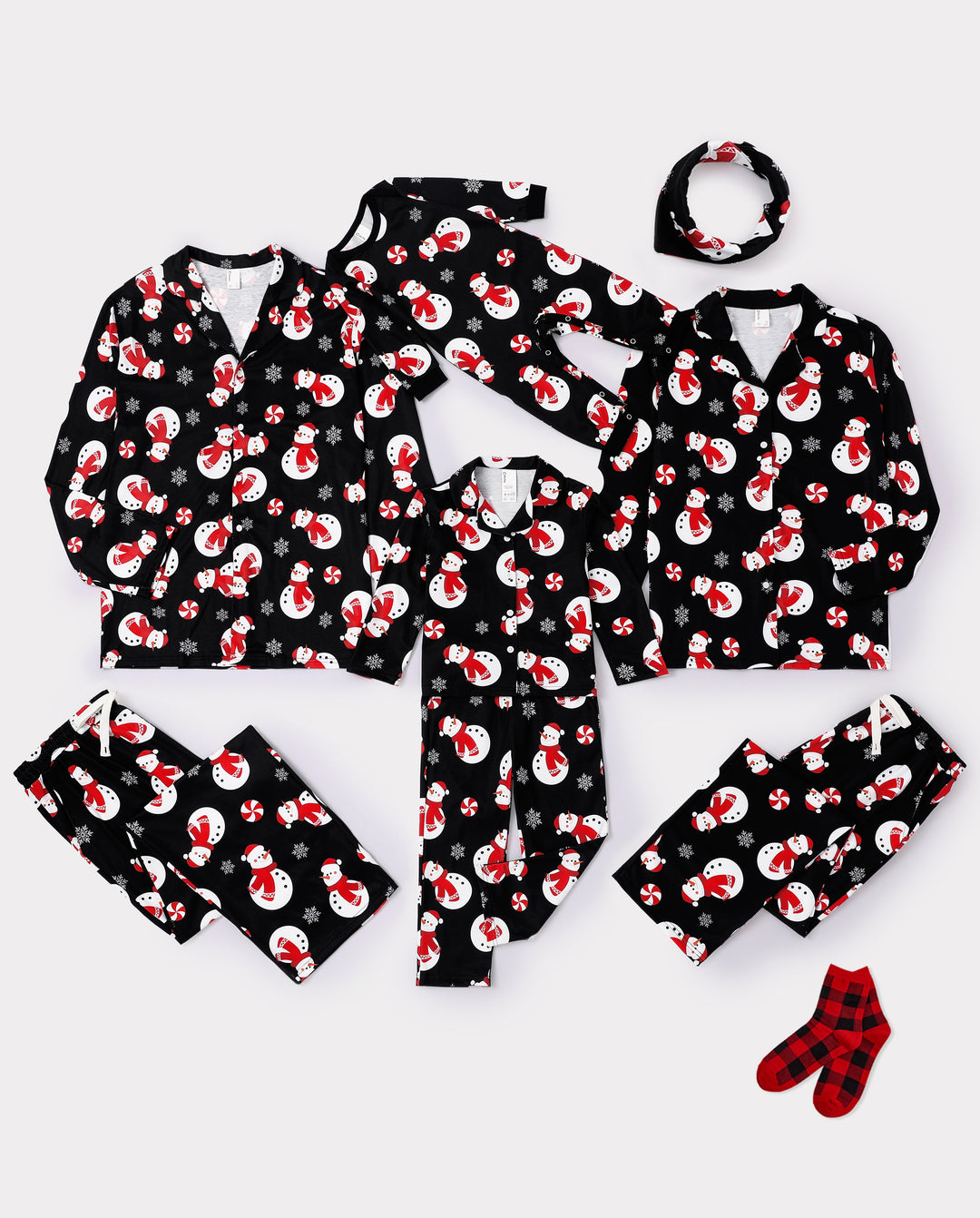 Christmas Matching Family Pajamas Snowman Print Black