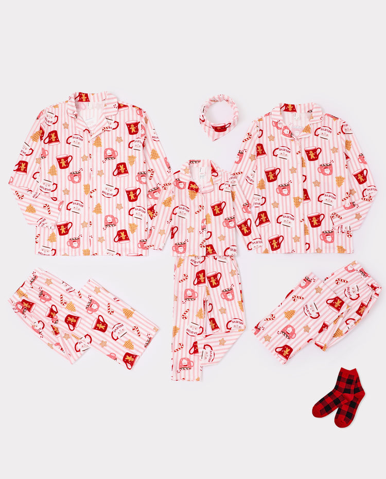 Pyjamas de Noël assortis pour toute la famille, imprimé mugs, rose
