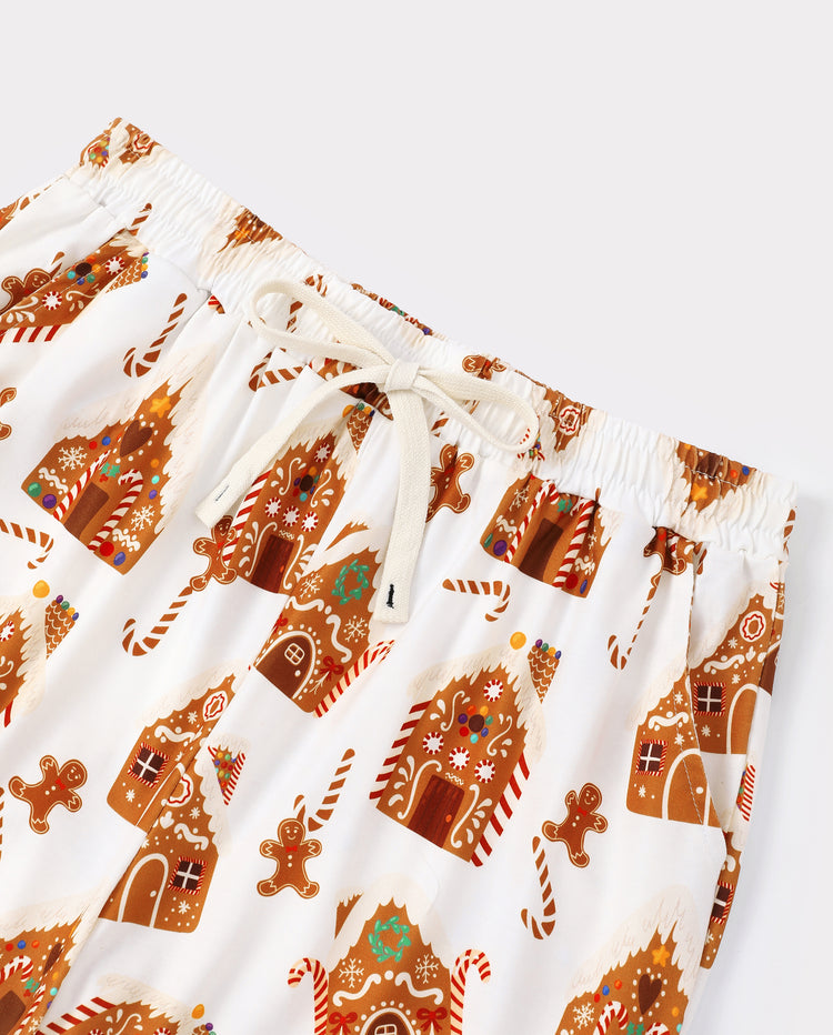 Pijamas navideños a juego para toda la familia con estampado de casas de jengibre, marrón