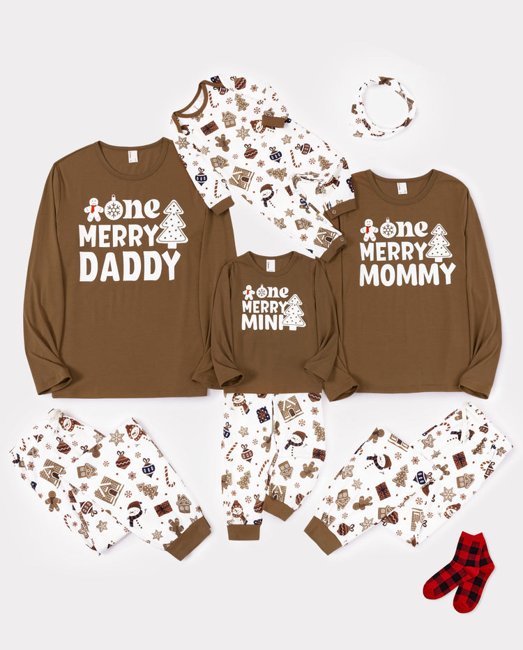 Pyjamas de Noël assortis pour la famille, imprimé bonhommes en pain d’épices et sapins de Noël