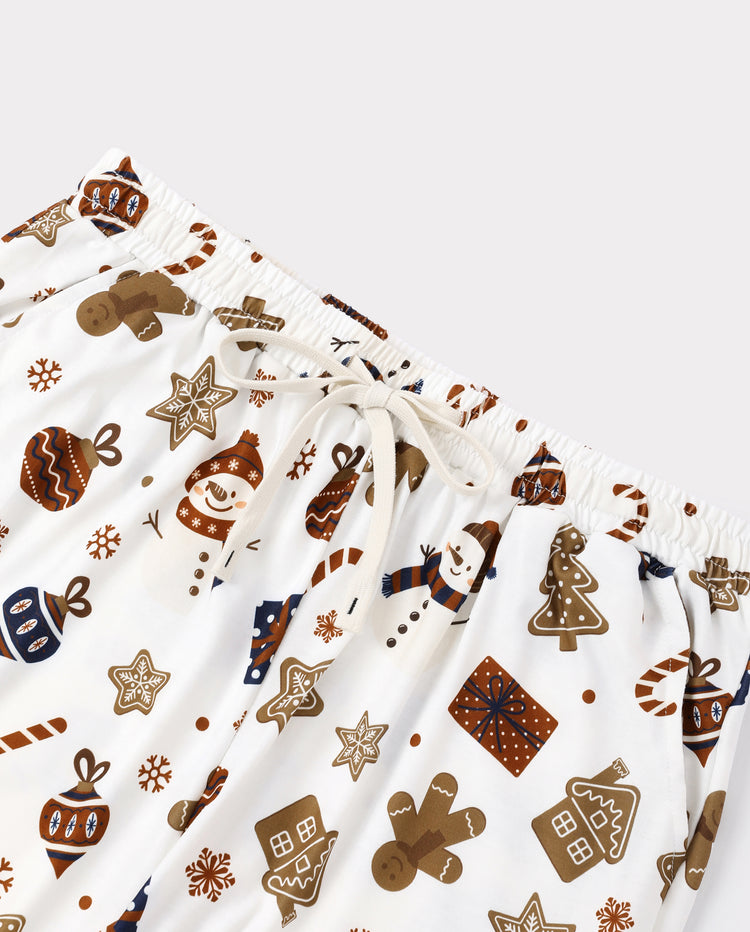 Pyjamas de Noël assortis pour la famille, imprimé bonhommes en pain d’épices et sapins de Noël