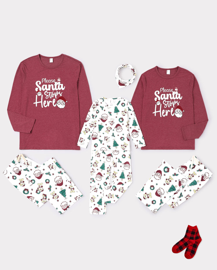 Weihnachts-Pyjamas mit Weihnachtsmann- und Weihnachtsbaum-Aufdruck in Rot für die ganze Familie