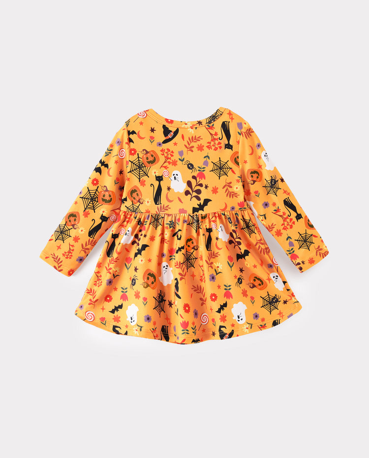 Halloween Baby Girl Bow Dress Leggings Set Orange