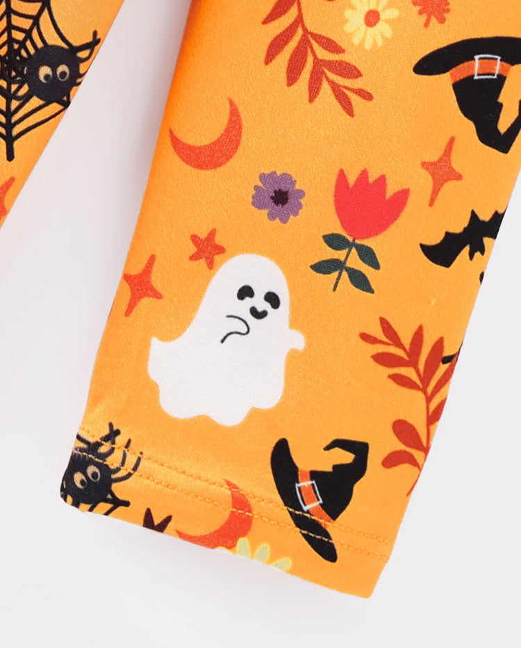Halloween Baby Girl Bow Dress Leggings Set Orange