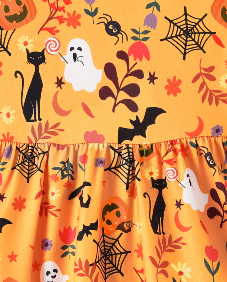 Halloween Baby Girl Bow Dress Leggings Set Orange