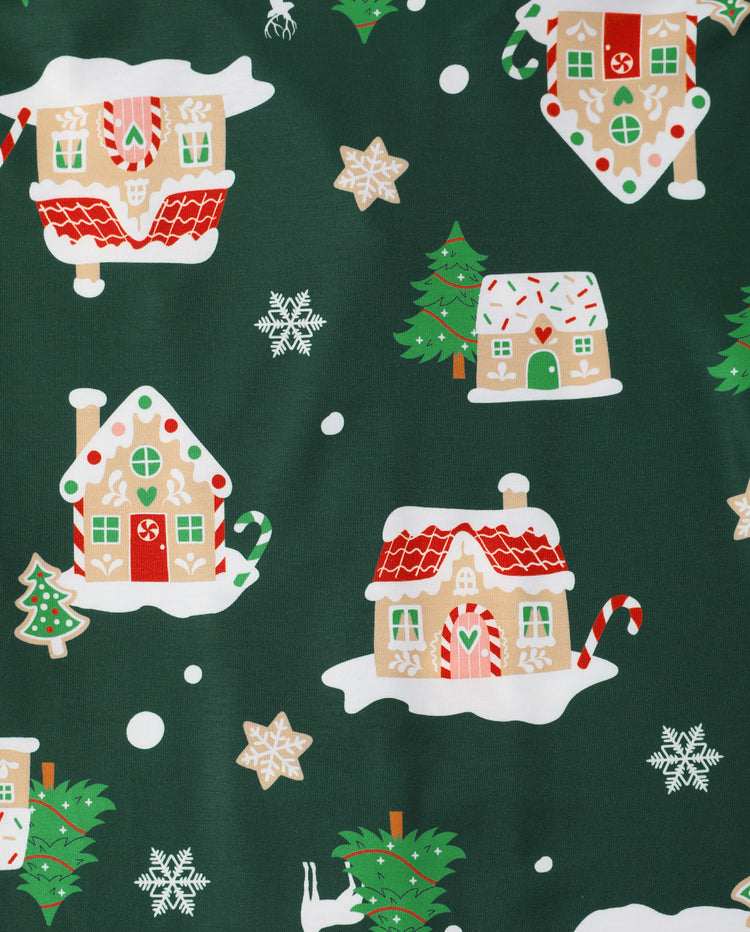 Christmas Matching Family Pajamas Gingerbread House Print Green
