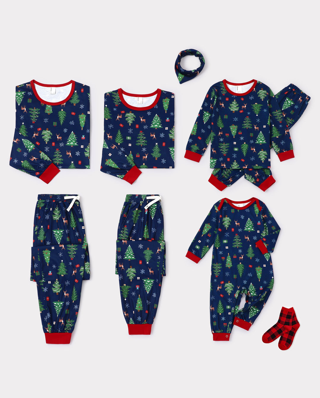 PatPat Matching Family Christmas Pajamas Christmas Tree Print Navy Holiday Pajamas