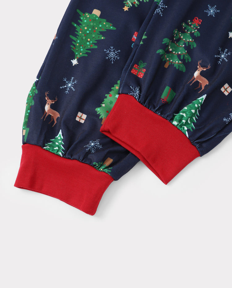 PatPat Matching Family Christmas Pajamas Christmas Tree Print Navy Holiday Pajamas