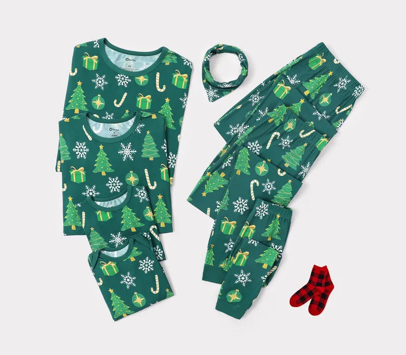 PatPat Family Matching Christmas Pajamas Christmas Tree Print Bamboo Green
