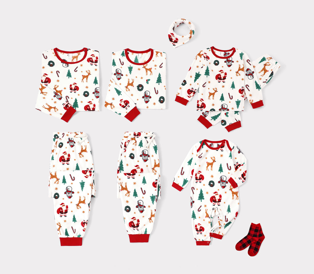 Pijamas navideños a juego para toda la familia con estampado de renos y árboles de Navidad, forro polar