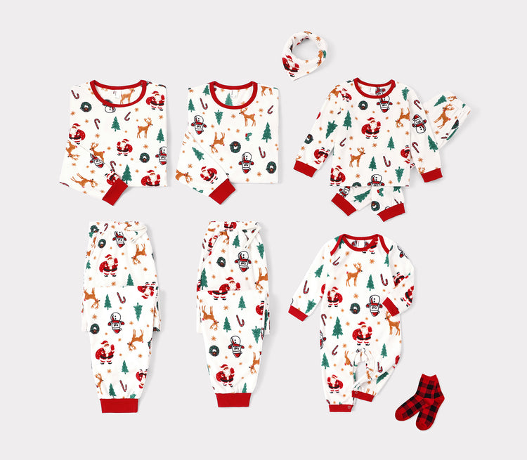 Pijamas navideños a juego para toda la familia con estampado de renos y árboles de Navidad, forro polar