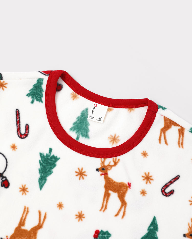 Pijamas navideños a juego para toda la familia con estampado de renos y árboles de Navidad, forro polar