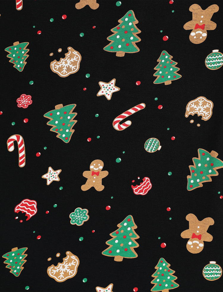 Passende Familien-Weihnachtspyjamas mit Weihnachtsbaum-Print aus Baumwolle, Schwarz
