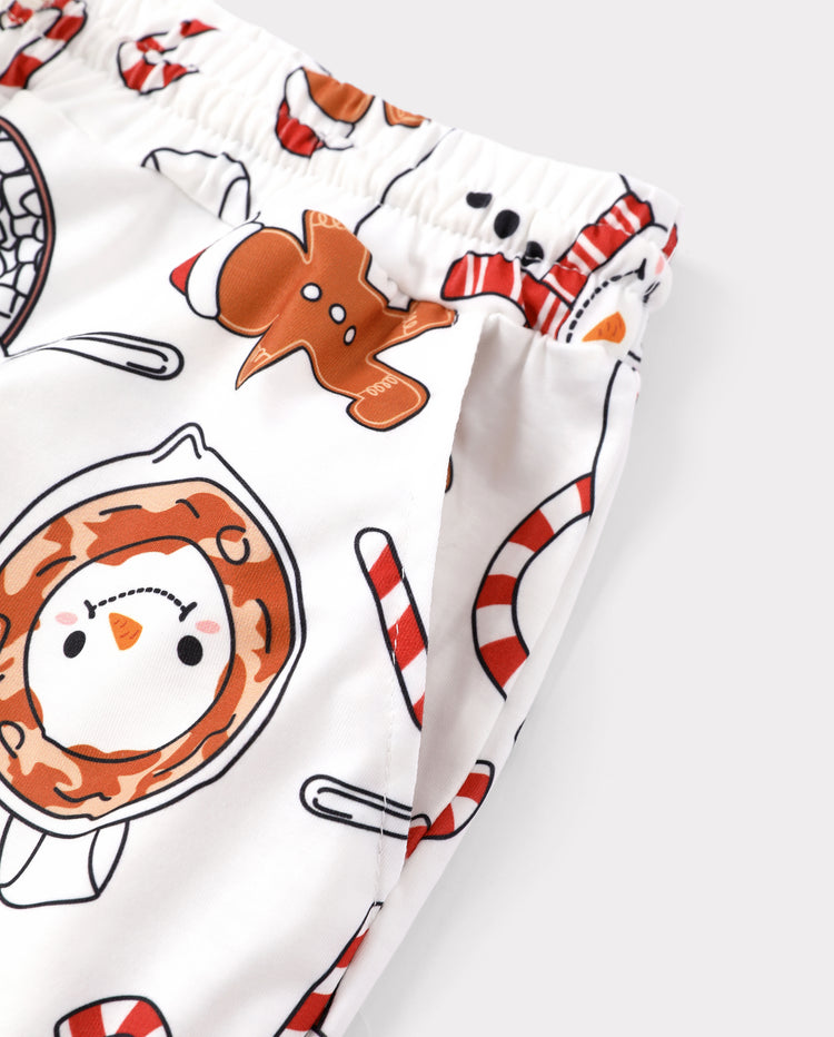 Weihnachts-Pyjamas im Familien-Partnerlook, Tassen- und Schneemann-Print, Khaki