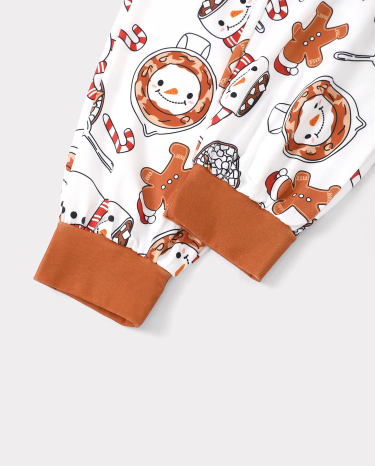 Weihnachts-Pyjamas im Familien-Partnerlook, Tassen- und Schneemann-Print, Khaki