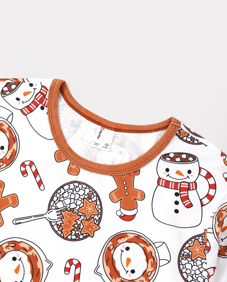 Weihnachts-Pyjamas im Familien-Partnerlook, Tassen- und Schneemann-Print, Khaki