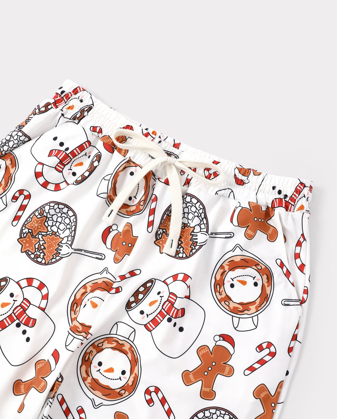 Weihnachts-Pyjamas im Familien-Partnerlook, Tassen- und Schneemann-Print, Khaki