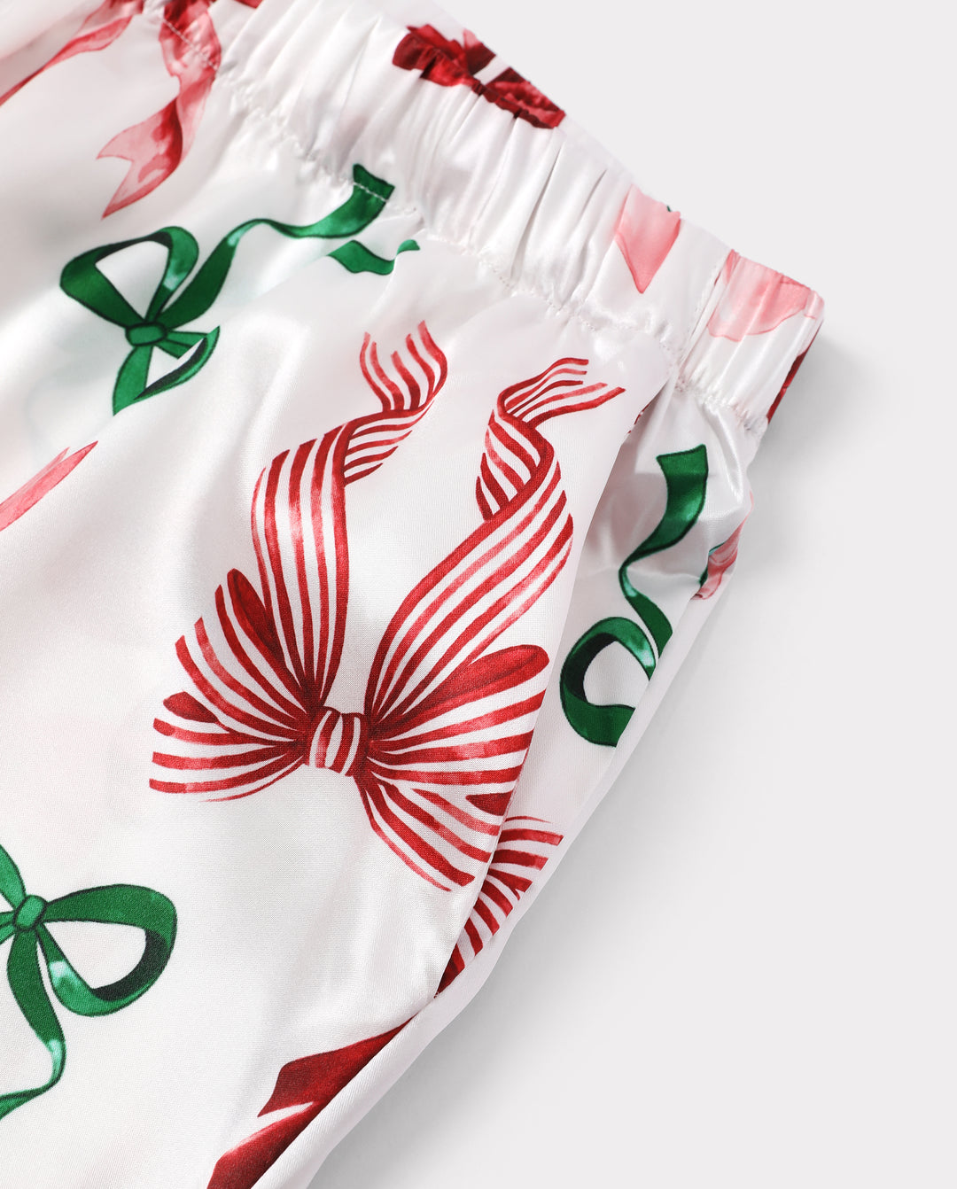 Pyjamas de Noël assortis pour toute la famille, imprimé nœuds et carreaux, satin multicolore