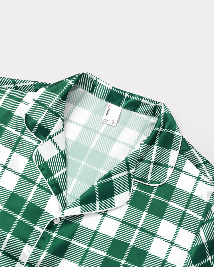 Pyjamas de Noël assortis pour toute la famille, imprimé nœuds et carreaux, satin multicolore