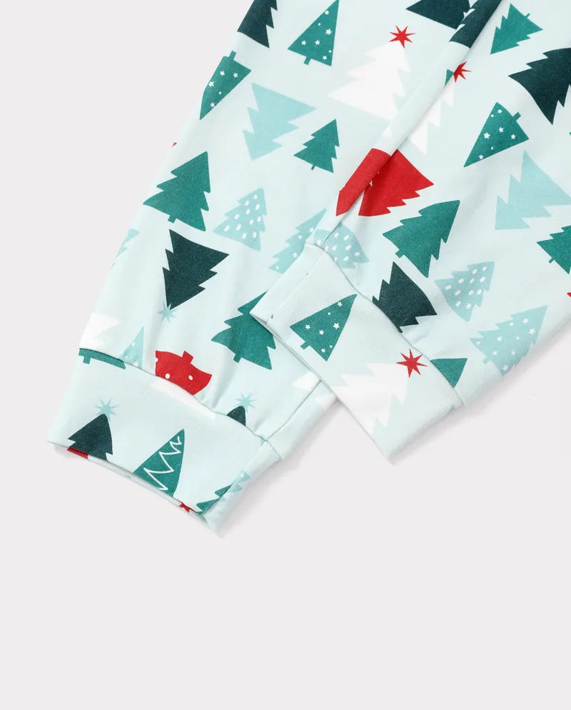 Pyjamas de Noël assortis pour toute la famille, motif sapin de Noël, coton bleu