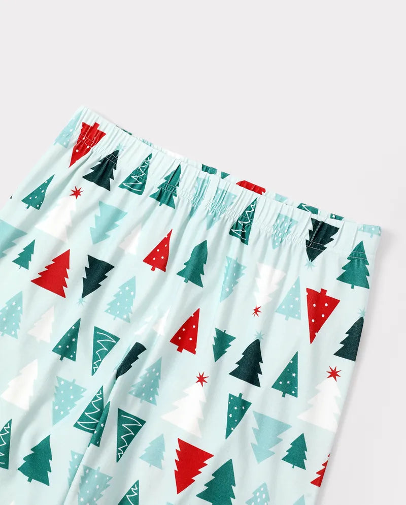 Pyjamas de Noël assortis pour toute la famille, motif sapin de Noël, coton bleu