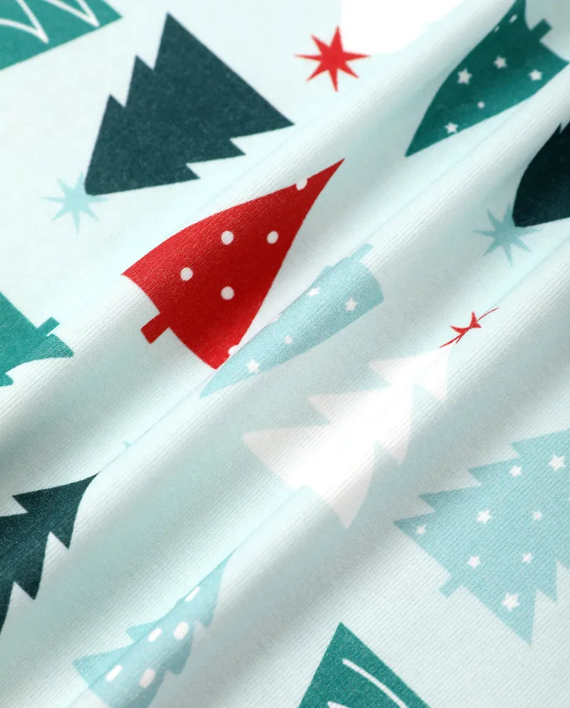 Pyjamas de Noël assortis pour toute la famille, motif sapin de Noël, coton bleu