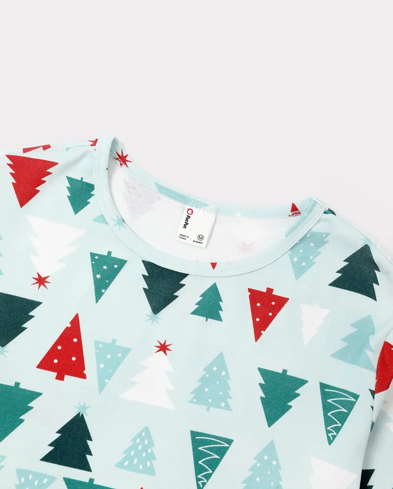 Pyjamas de Noël assortis pour toute la famille, motif sapin de Noël, coton bleu