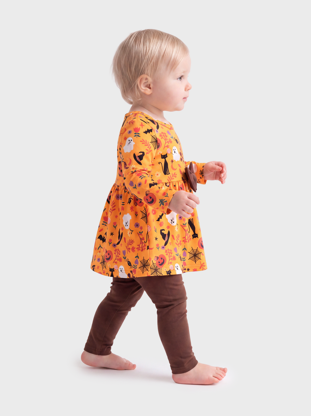 Halloween Baby Girl Bow Dress Leggings Set Orange
