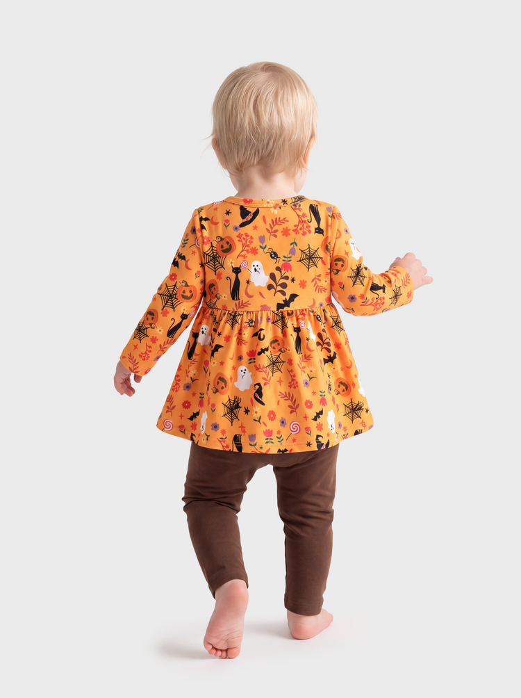Halloween Baby Girl Bow Dress Leggings Set Orange