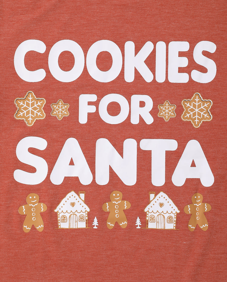 Rote Weihnachts-Familienpyjamas im Partnerlook mit Lebkuchen-Aufdruck