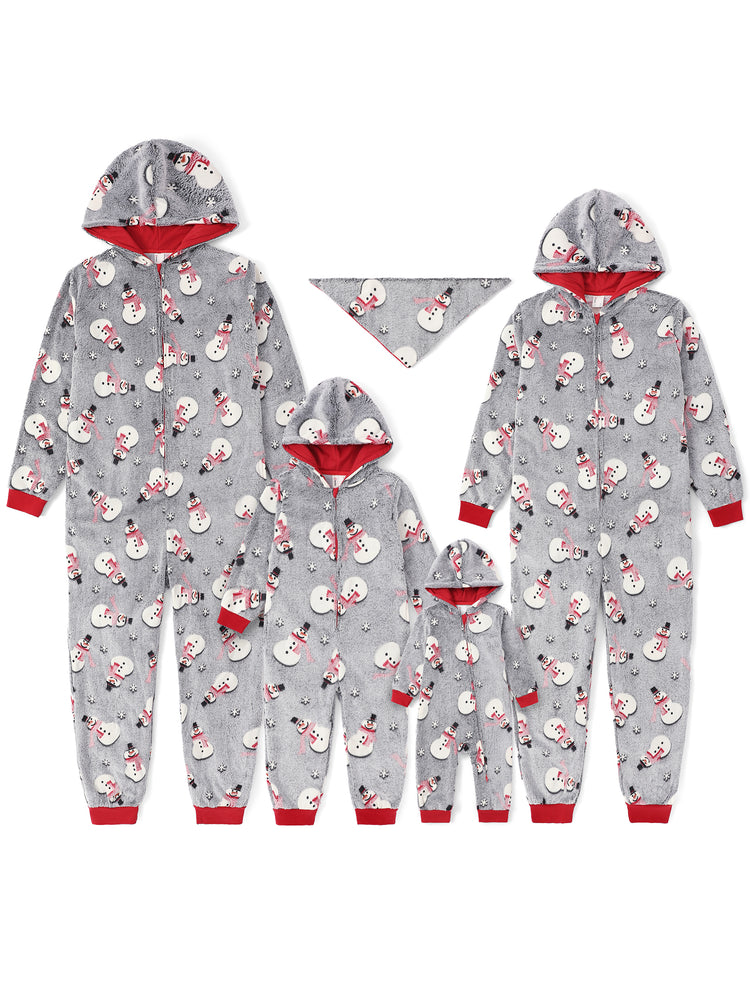 PatPat Family Matching Christmas Pajamas Snowman Print Coral Fleece Gray Christmas Onesie