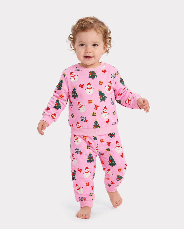 Christmas Baby Girl Long Sleeve Top & Pants Set Pink