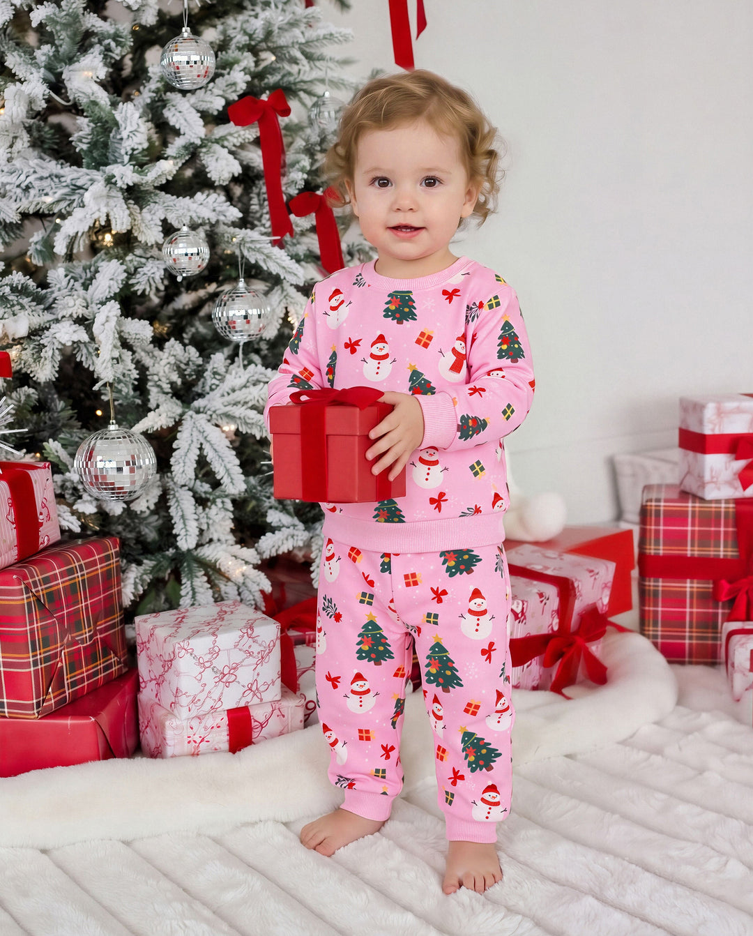 Christmas Baby Girl Long Sleeve Top & Pants Set Pink
