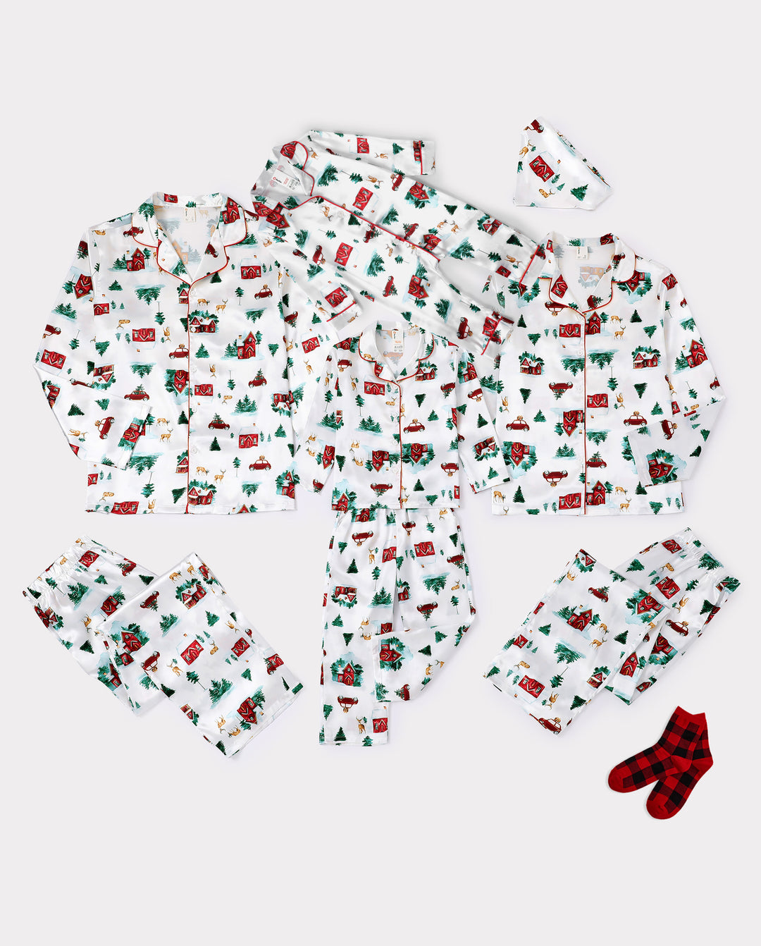PatPat Matching Family Christmas Pajamas Christmas Village Print Satin Multicolor
