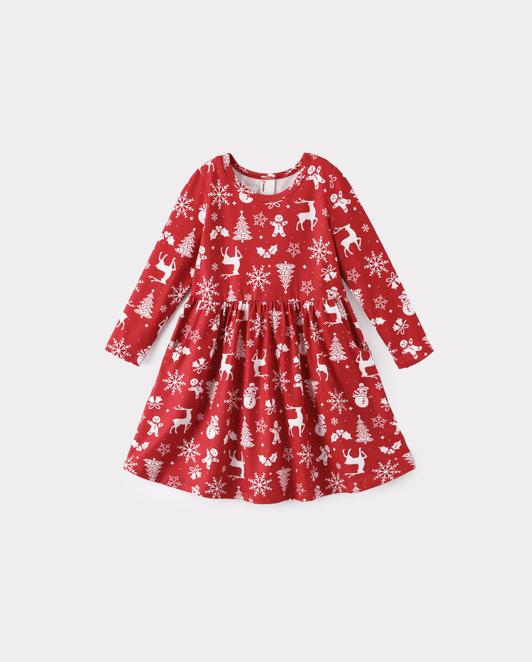 Christmas Toddler Girl Long Sleeve Dress & Leggings Set Red