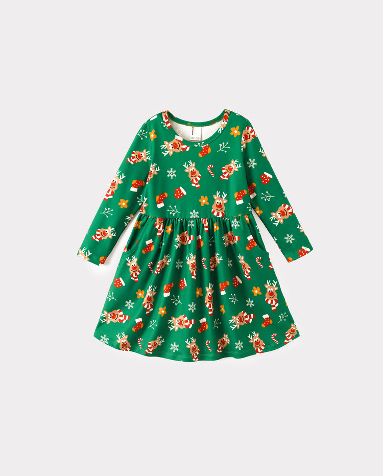 Christmas Toddler Girl Long Sleeve Dress & Leggings Set Green
