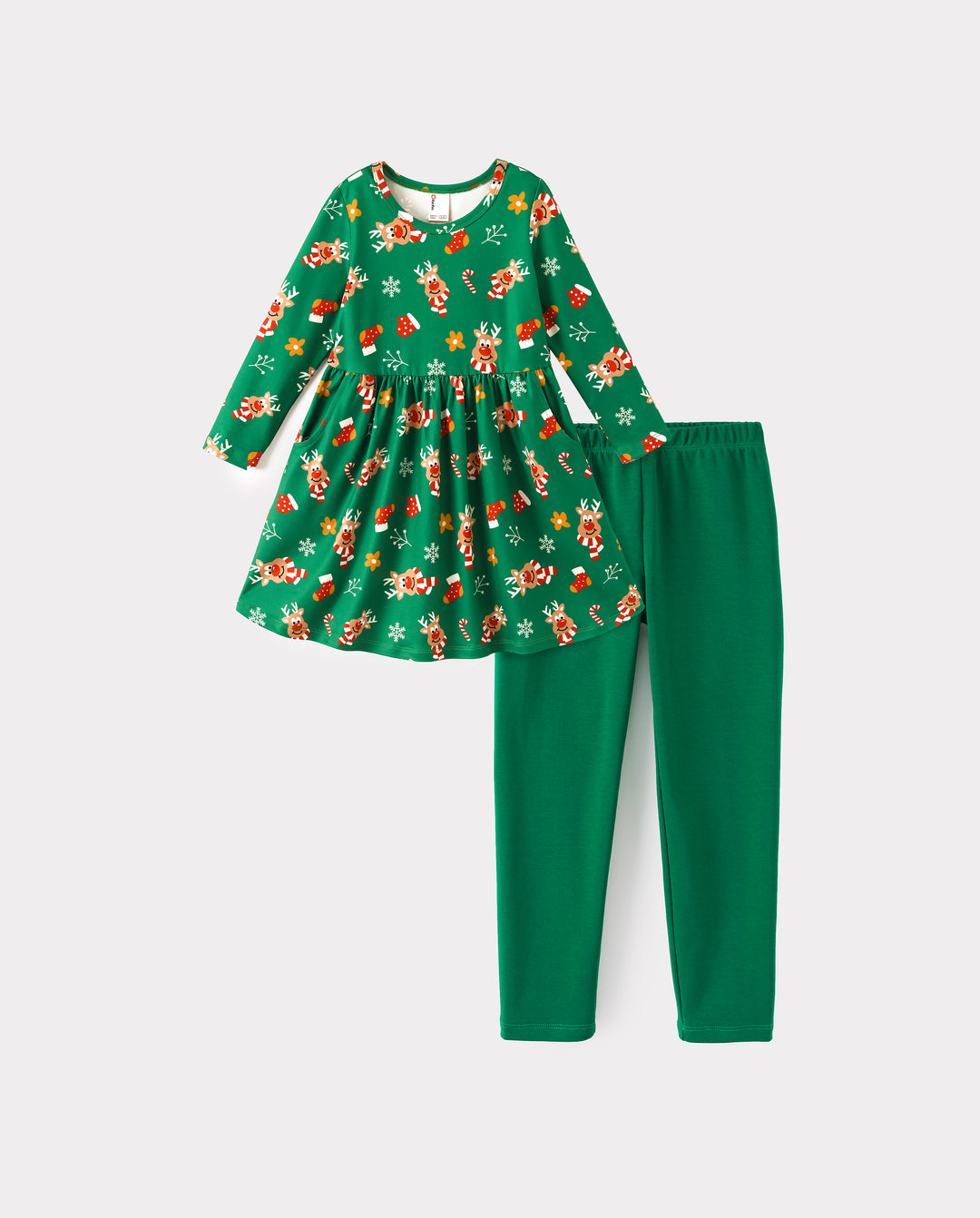 Christmas Toddler Girl Long Sleeve Dress & Leggings Set Green