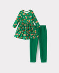 Christmas Toddler Girl Long Sleeve Dress & Leggings Set Green