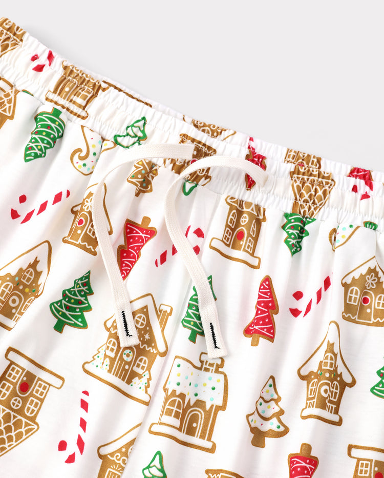 Weihnachts-Pyjamas im Familien-Partnerlook, Lebkuchenhaus- und Weihnachtsbaum-Print, Rot