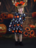 Robe noire à manches longues et imprimé fantômes pour petite fille