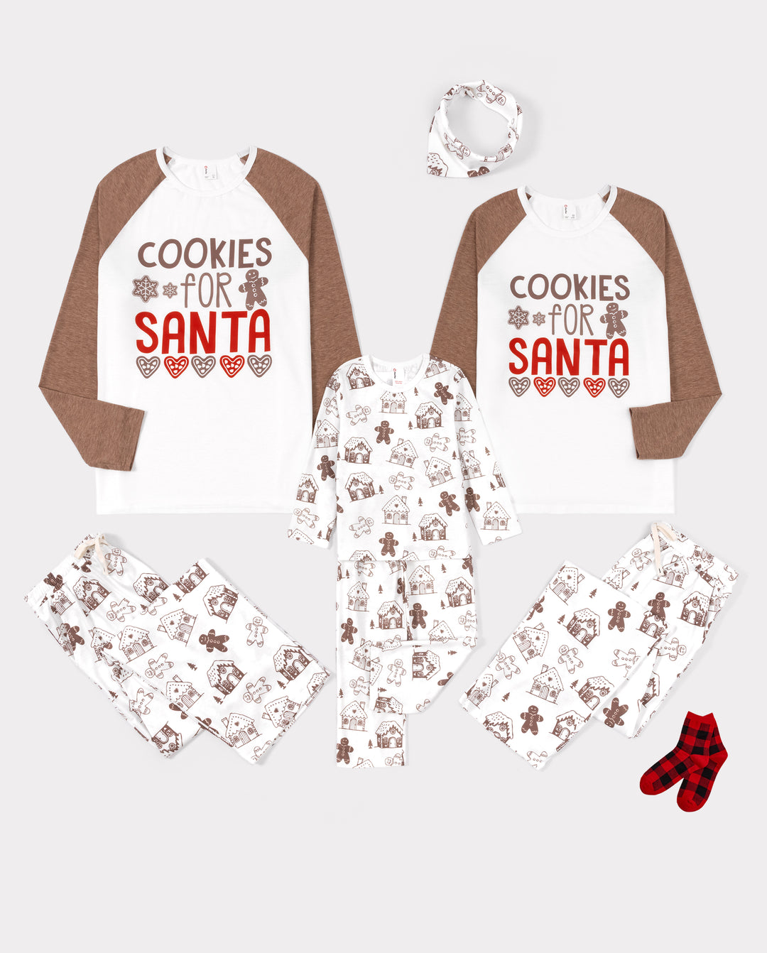 Pyjamas de Noël assortis pour toute la famille, imprimé pain d’épice, marron