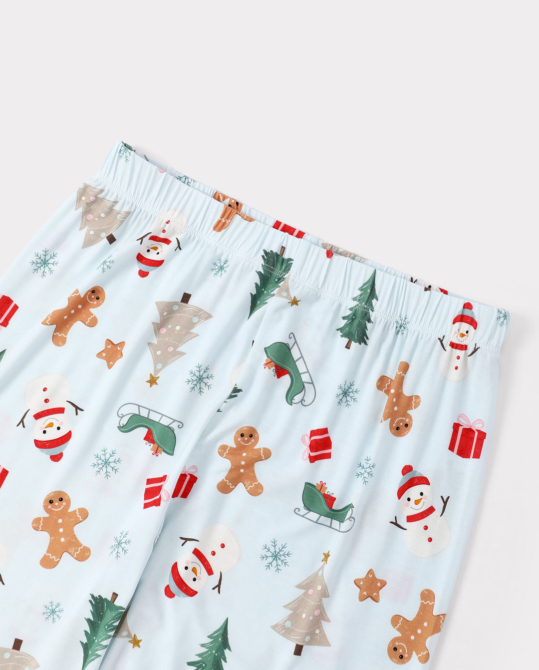 Pyjamas de Noël assortis pour toute la famille, imprimé pain d’épice et sapins, bambou vert
