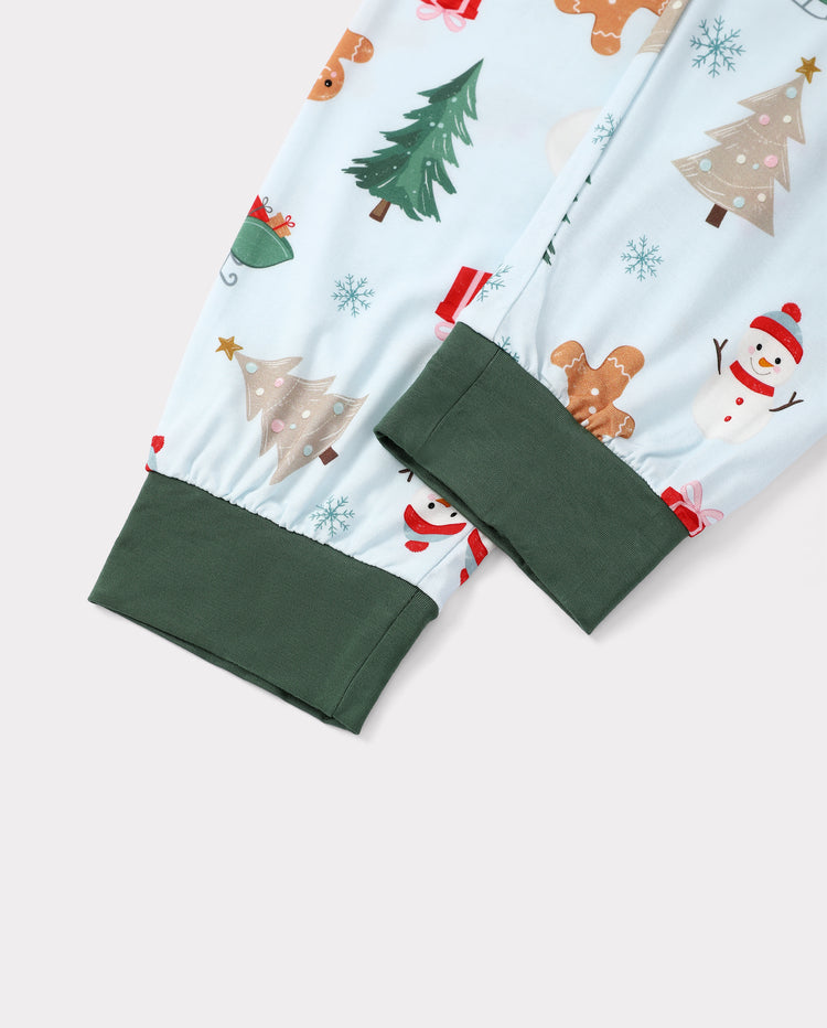 Pyjamas de Noël assortis pour toute la famille, imprimé pain d’épice et sapins, bambou vert
