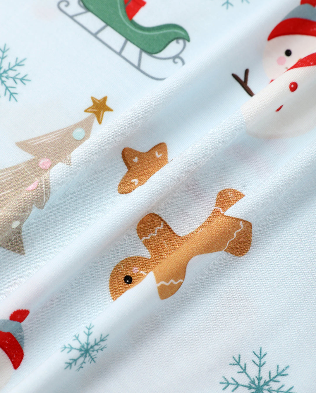 Pyjamas de Noël assortis pour toute la famille, imprimé pain d’épice et sapins, bambou vert