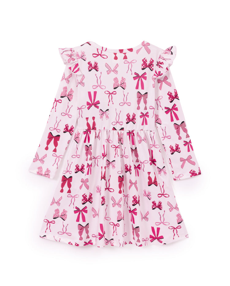 Christmas Toddler/Kids Girl Bow Flutter Sleeve Dress Pink