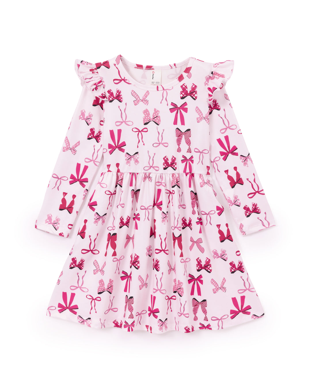 Christmas Toddler/Kids Girl Bow Flutter Sleeve Dress Pink
